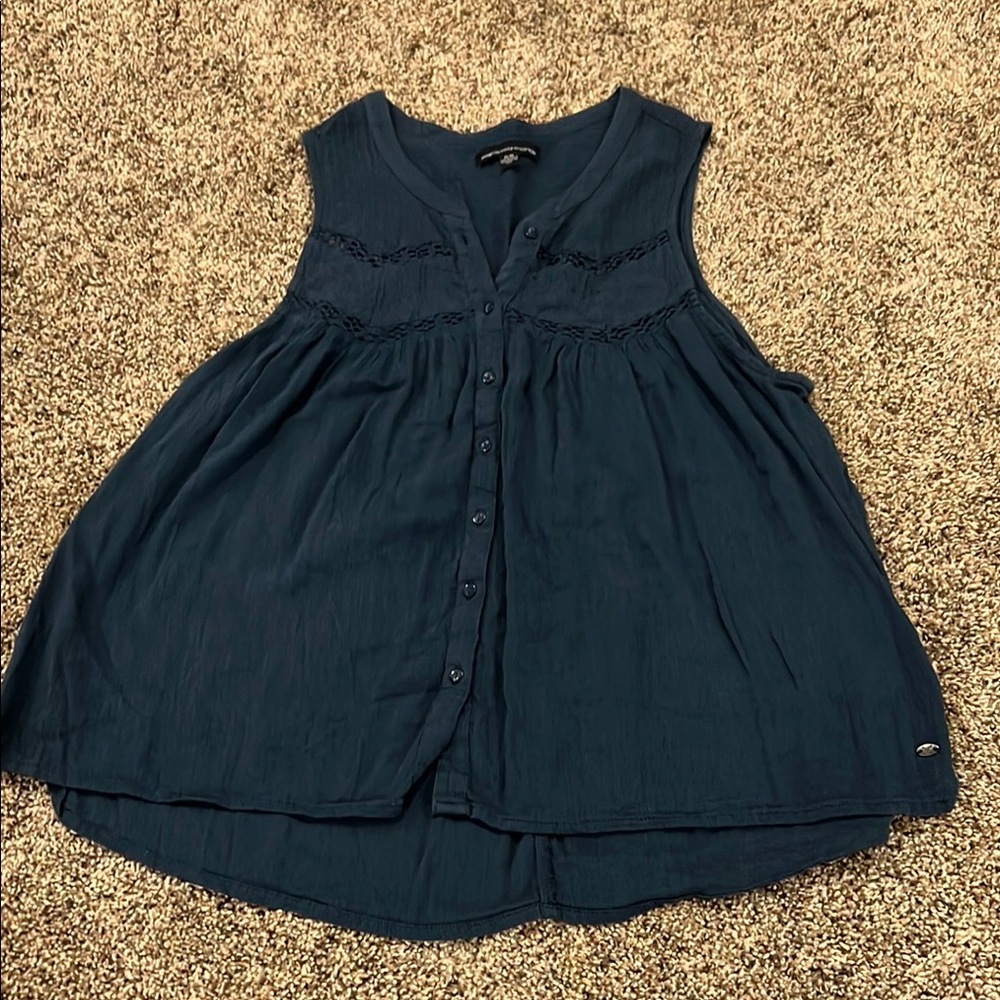 American Eagle Outfitters Blue Flowy Button Down Blouse